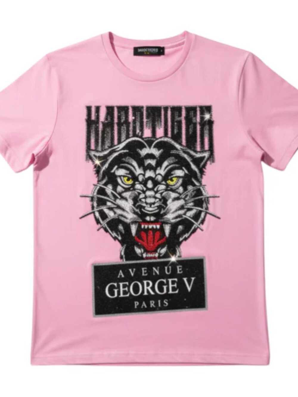 Avenue George V Paris T-Shirt rhinestone black panther men’s Pink Tee L XL